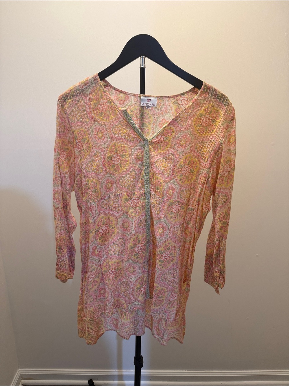 Anokhi Pink Paisley V-Neck Women's Tunic Top